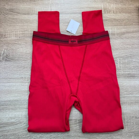 NWT SKIMS Cotton Rib Leggings Cherry Red Contrast Stitch Medium - Picture 7 of 11